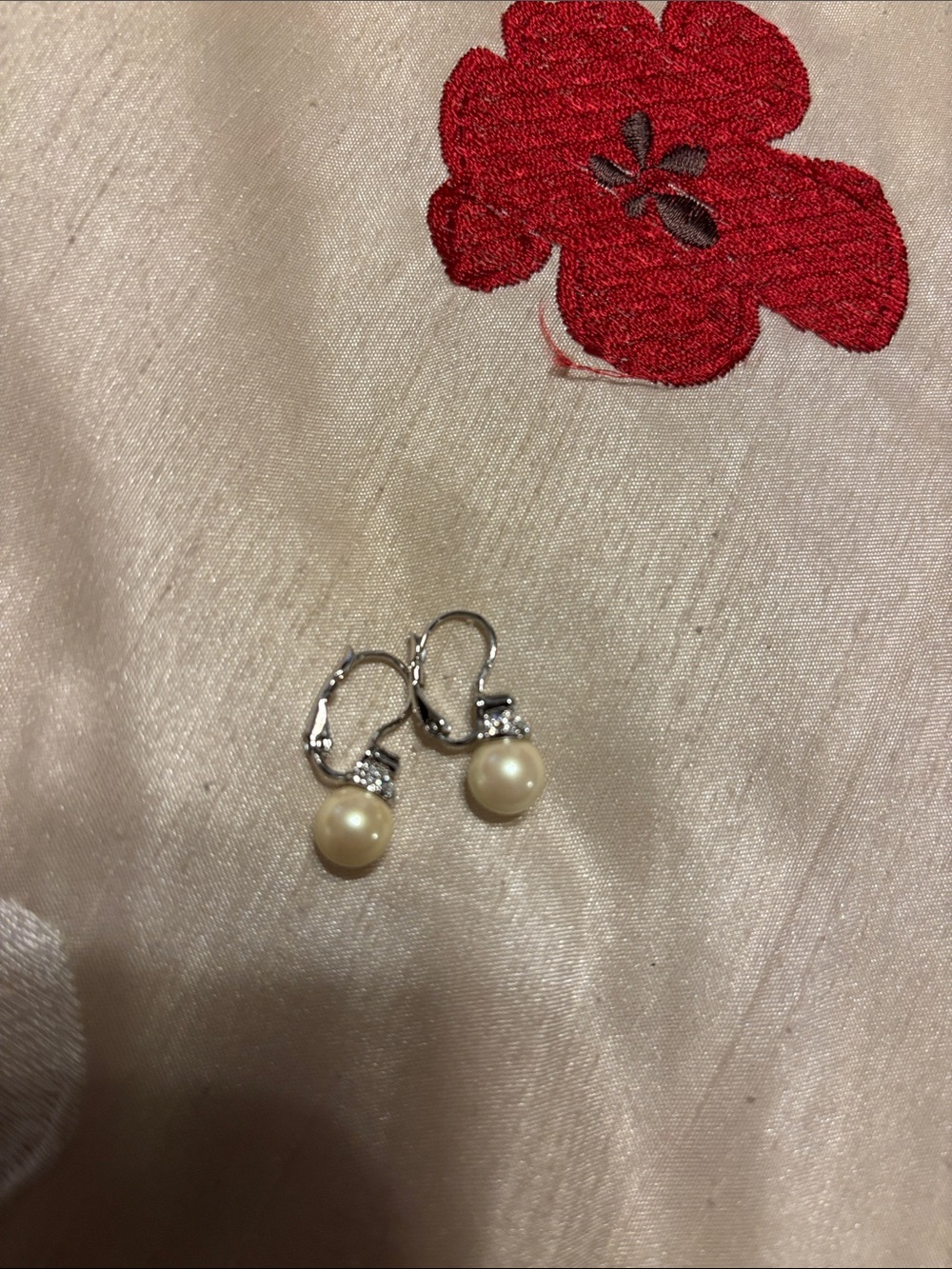 Classic Pearl Drop Earrings in Cream with Silver Accents